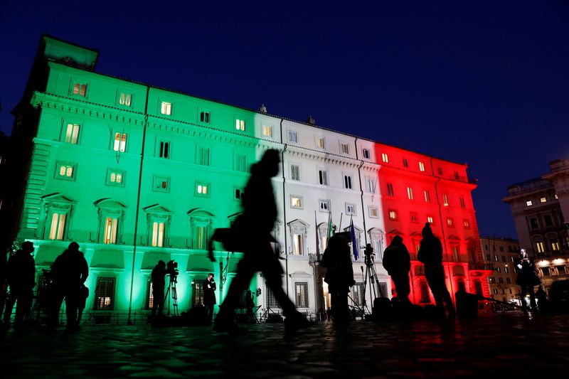 FILE PHOTO: Rome's Palazzo Chigi lit up with the colours of the Italian flag